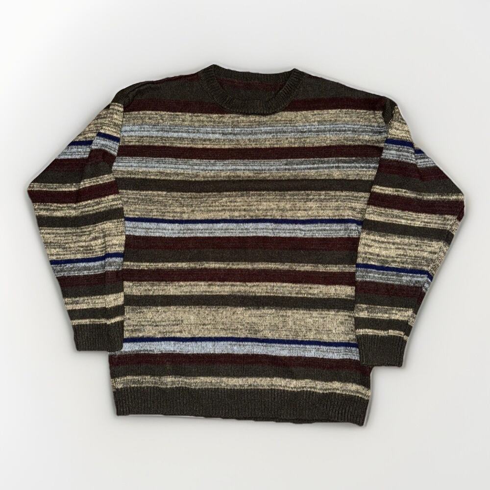Vintage 90s Striped Acrylic Sweater Women’s Small Gray Multicolor 21x24